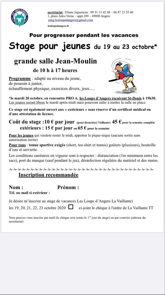 Xxx Pro Bep Com Mp3 - Stage durant les vacances de la Toussaint â€“ Les Loups d'Angers